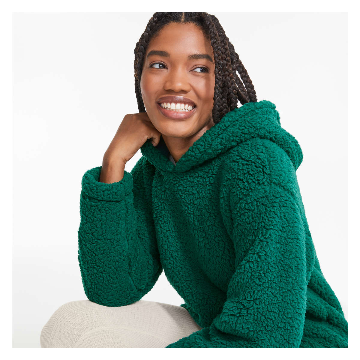 Teddy Fleece Hoodie in Dark Green from Joe Fresh